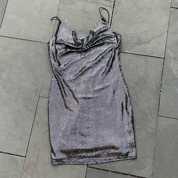 Garage Black and Silver Sequin Mini Dress Sz M - Picture 2 of 4